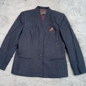 Vintage‎ Suits By Dallas Suit Jacket Womens 12 13 Blue Wool Blend Blazer Career